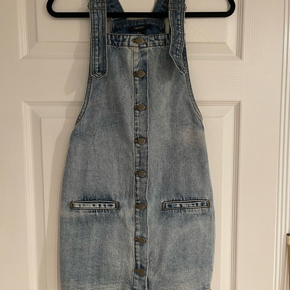 Denim Overall Mini Dress (Small)